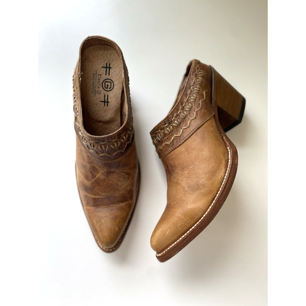 Circle G Boots LD Brown Tan Woven Mule Clog Q5028 Size 6.5 Western Festival